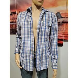 Salt Valley Western Button Down Blue Plaid Size S Men's Shirt #C